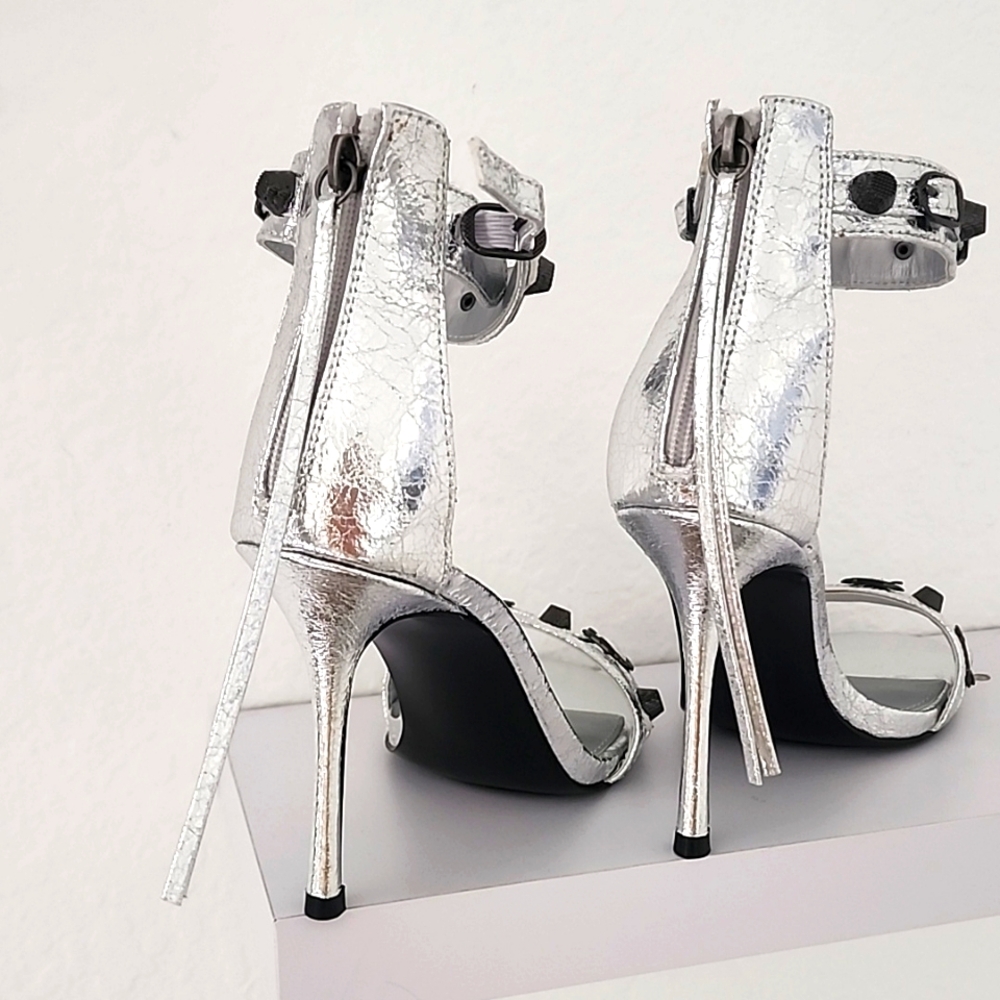 Steve Madden Precious Silver Embellished Women's Heeled Sandals. Size 9.5 - Picture 4 of 13